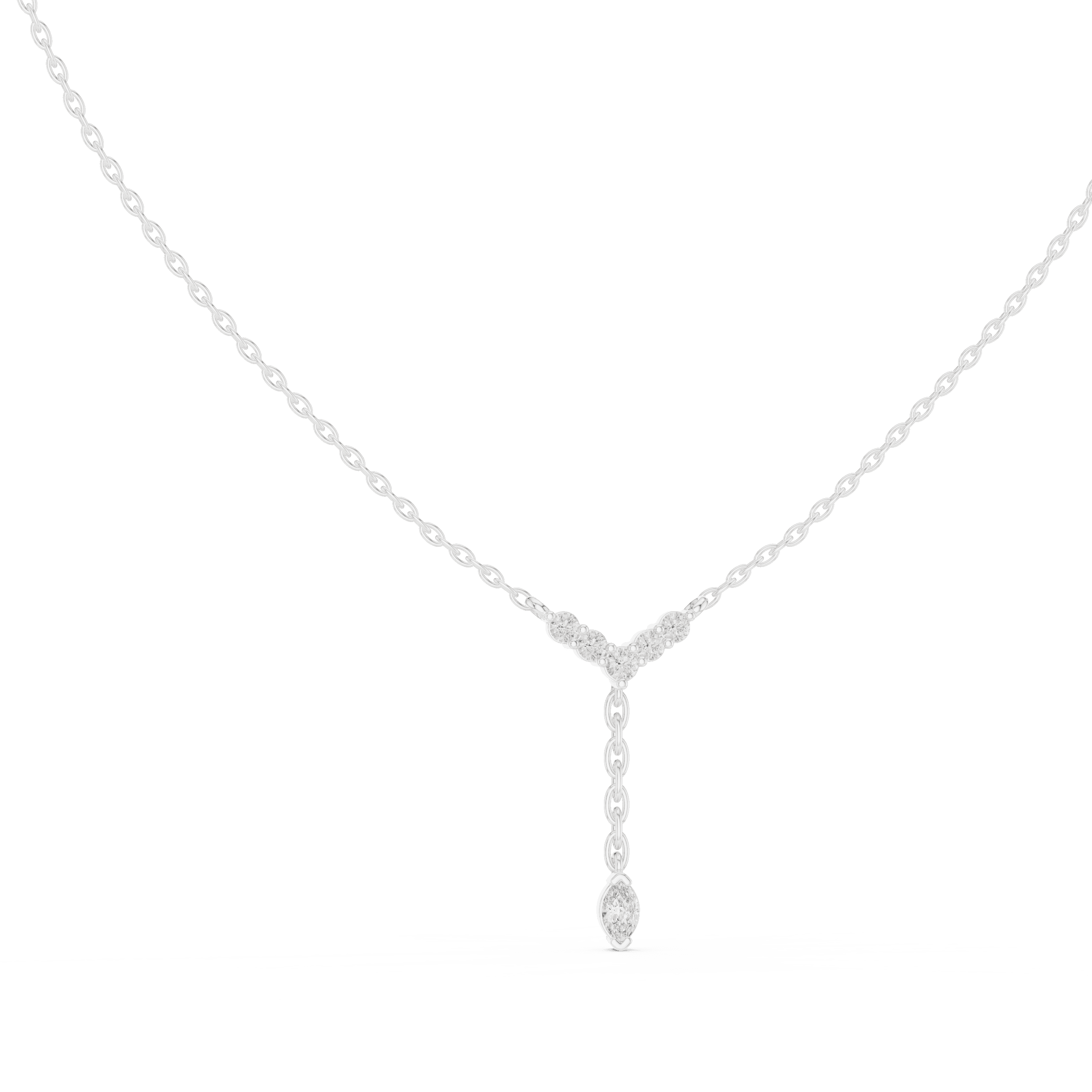 Diamond Lariat Necklace with Marquise Drop
