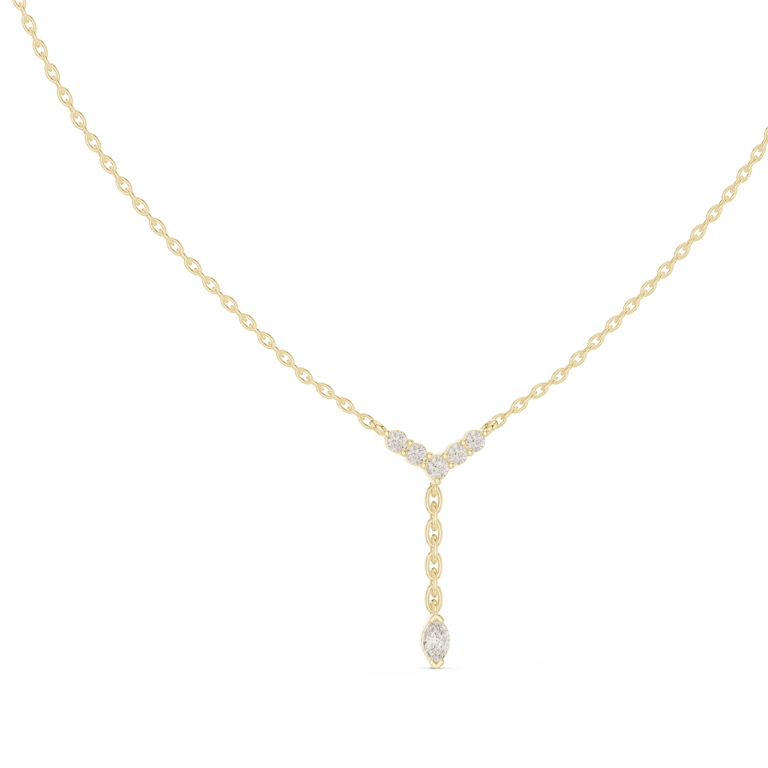 Diamond Lariat Necklace with Marquise Drop
